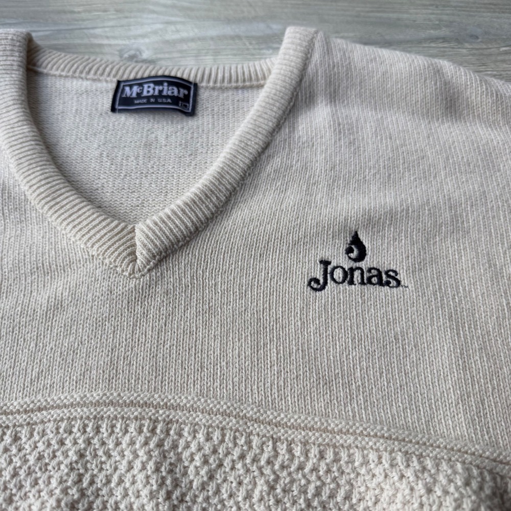 Vintage McBriar Cotton V-Neck Sweater Mens Large Cream Textured Knit USA Made